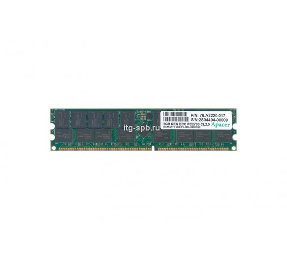 76.A2220.017 - Apacer 2GB DDR-333MHz PC-2700 ECC Registered CL2.5 184-Pin DIMM 2.5V Dual Rank Memory Module