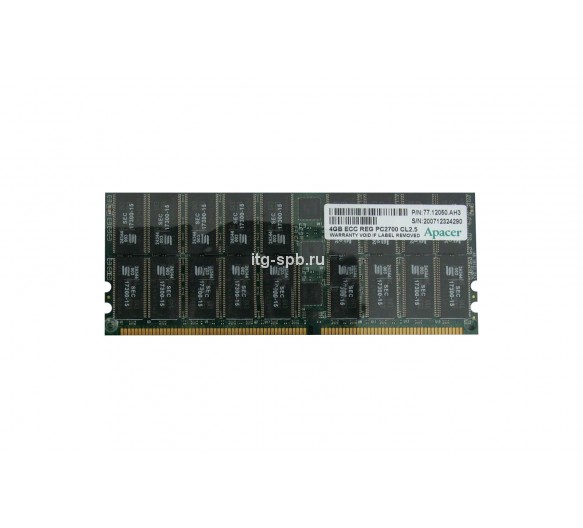 77.12050.AH3 - Apacer 4GB DDR-333MHz PC-2700 ECC Registered CL2.5 184-Pin DIMM 2.5V Dual Rank Memory Module