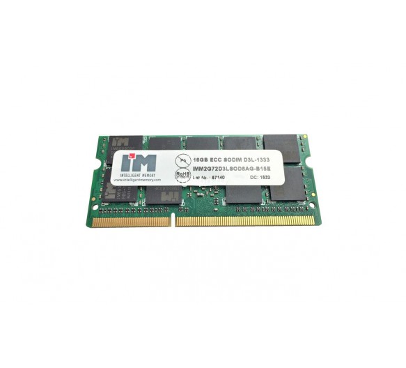 IMM2G72D3LSOD8AG-B15E - Intelligent Memory 16GB DDR3-1333MHz PC3L-10600 ECC Unbuffered CL9 204-Pin SODIMM 1.35V Dual Rank Memory Module