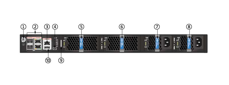 the front (power supply side) panel of CE6850-48T6Q-HI-B