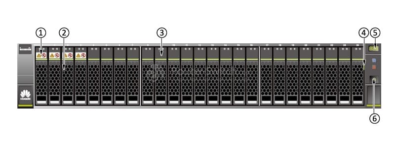 the front view of a 2 U 25-disk controller enclosure