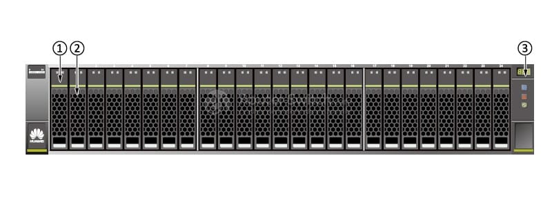 the front view of a 2 U disk enclosure